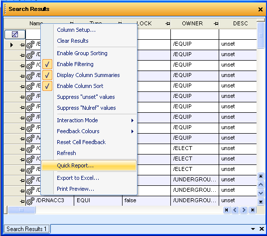 Search Results Grid - Quick Reports